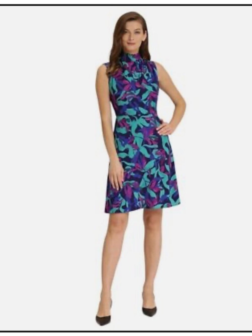 NWT Maggy London Tropical Print High Neck Fit & Flare dress